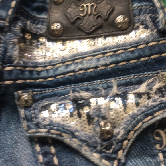 Miss Me Cropped Black and Silver Sequin Jeans - Picture 3 of 9